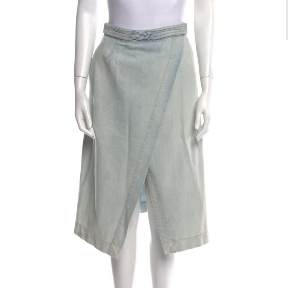 Sea Denim blue jeans braided accent midi skirt high waist size 2 light blue wash